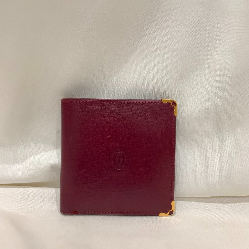 Cartier Red Leather Coin Case/Wallett Sku#84375  (Gently Used, wear)
